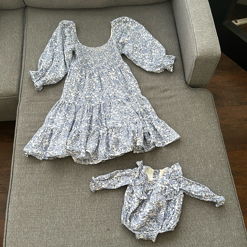 Blue Floral Tullabee Mama + Mini Dress Set (Mama Size: S, Mini Size: 3-6 mo)